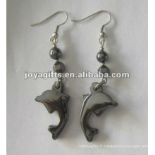 Boucles d&#39;oreilles en perles de dauphins à l&#39;hématite magnétique